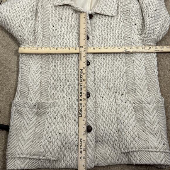 Branigan Weavers Ireland Wool Coat Aran Knit Cardigan Jacket Cream XL - Picture 6 of 11
